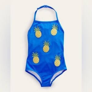 Mini Boden Bright Blue Pineapple Print Swimsuit 5-6 Y